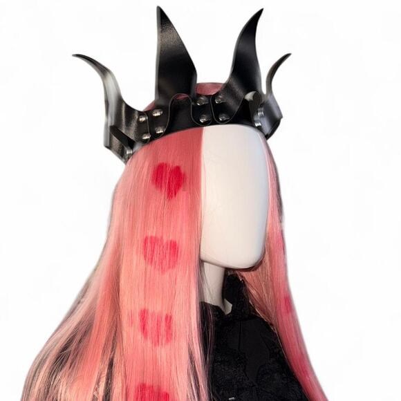 Other Accessories - Posh! Spike Black Faux Leather Vegan Crown Silver Rivets Glam Goth Rave Festival